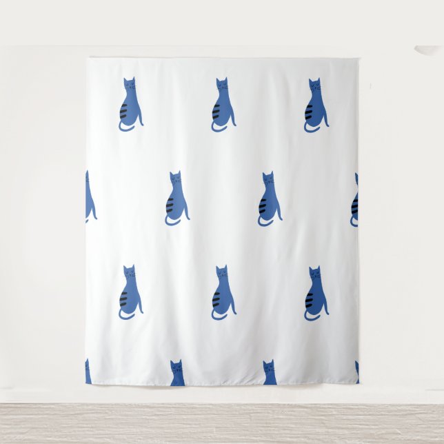 Blue Cat white background Tapestry (Front)