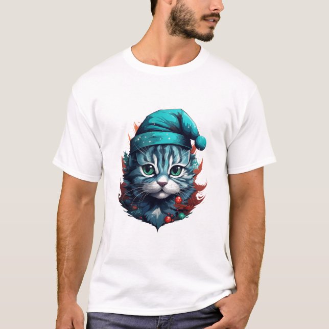 Blue cat with a hat T-Shirt (Front)