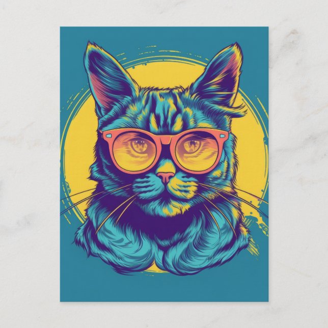 Blue Cat With Orange Glasses Postcard (Front)