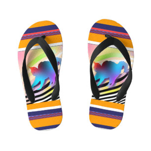 Blue Cat With Stripes Kid's Thongs