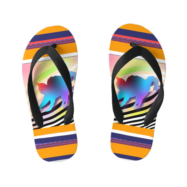 Blue Cat With Stripes Kid's Thongs (Footbed)