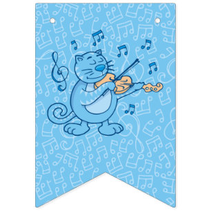 Blue Cat with Violin Bunting Flags