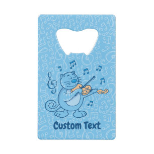 Blue Cat with Violin Credit Card Bottle Opener