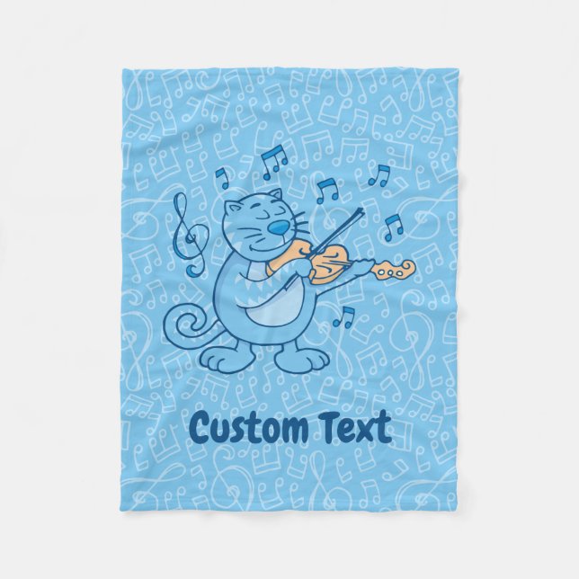 Blue Cat with Violin Fleece Blanket (Front)
