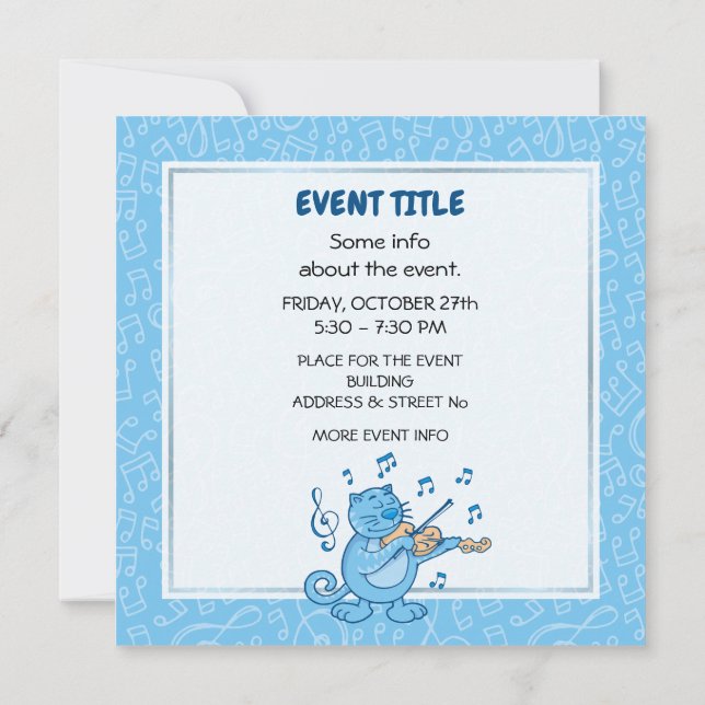 Blue Cat with Violin Invitation (Back)