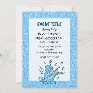 Blue Cat with Violin Invitation