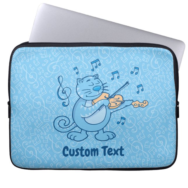 Blue Cat with Violin Laptop Sleeve (Front)