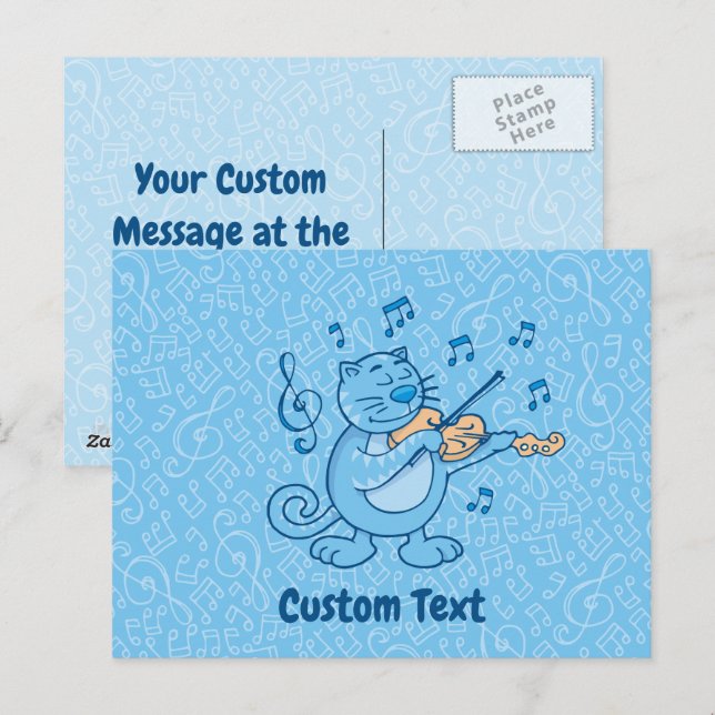 Blue Cat with Violin Postcard (Front/Back)