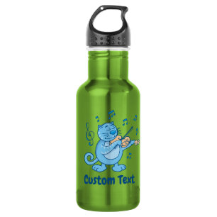 Blue Cat with Violin Stainless Steel Water Bottle
