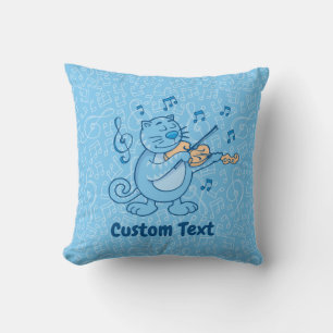 Blue Cat with Violin Throw Pillow