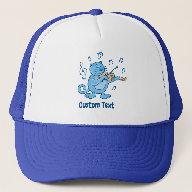 Blue Cat with Violin Trucker Hat (Front)
