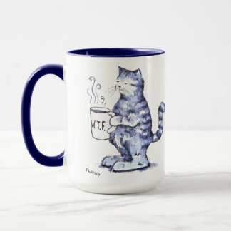 Blue cat with WTF cup