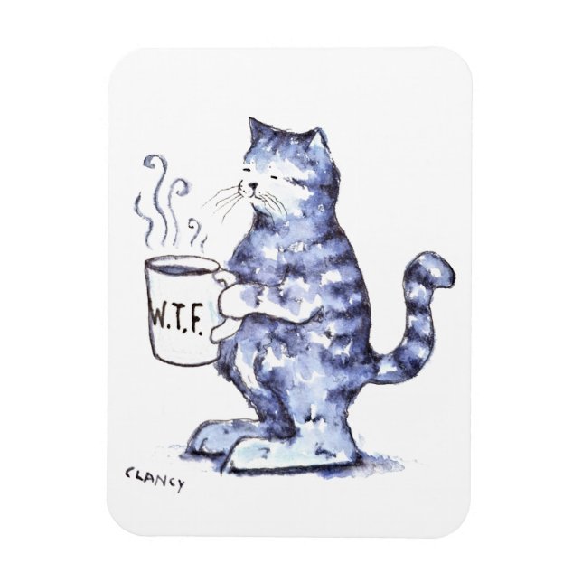 Blue Cat with WTF cup Magnet (Vertical)
