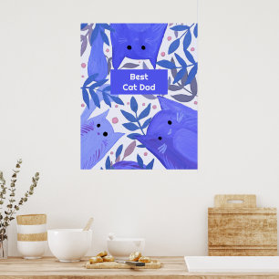 Blue Cats and branches Best cat dad Poster