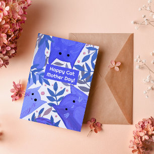 Blue Cats and branches Happy cat mother's day Holi Holiday Card