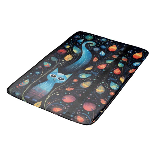 Blue cats bath mat (Angled)