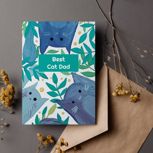 Blue Cats & branches Best cat dad Holiday Card (Creator Uploaded)