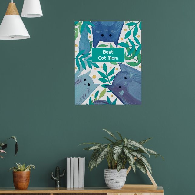 Blue Cats & branches Best cat mum Poster (Living Room 1)