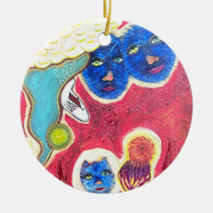 blue cats ceramic ornament