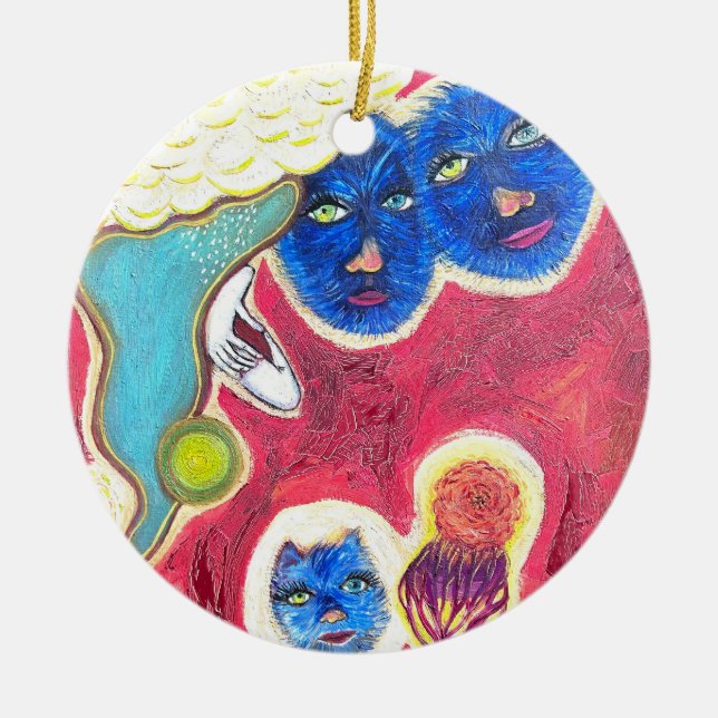 blue cats ceramic ornament (Front)