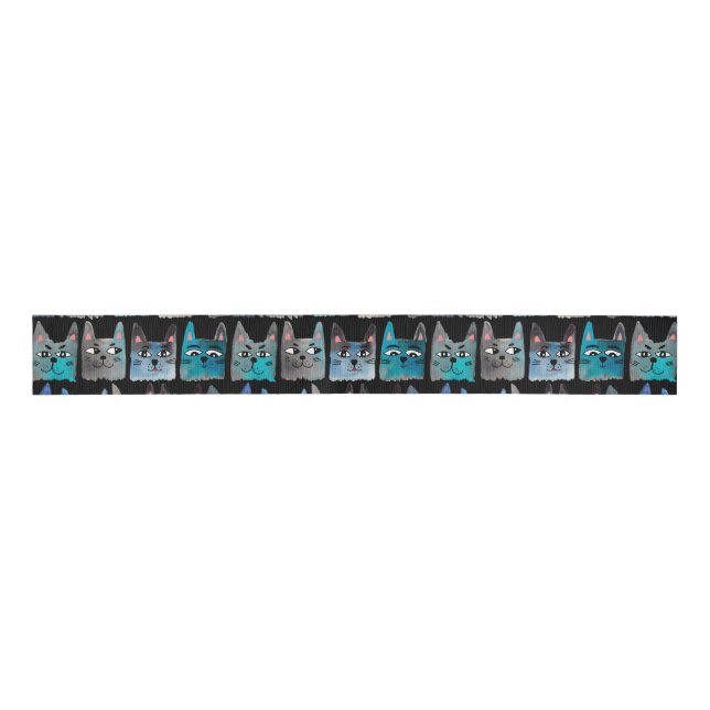 Blue cats grosgrain ribbon (Front)