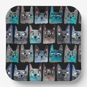 Blue cats paper plate