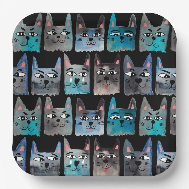 Blue cats paper plate (Front)