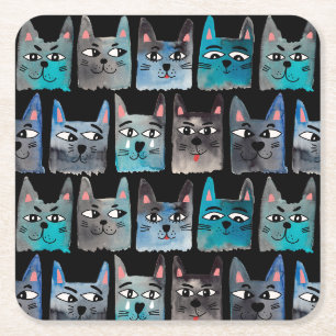 Blue cats square paper coaster
