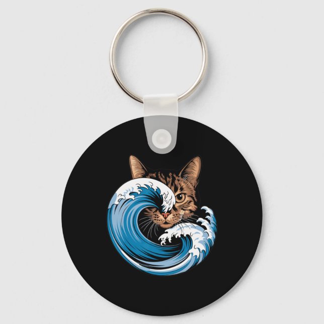 Blue Cats Wave For Kamala Funny Blue Wave Of Cat L Key Ring (Front)