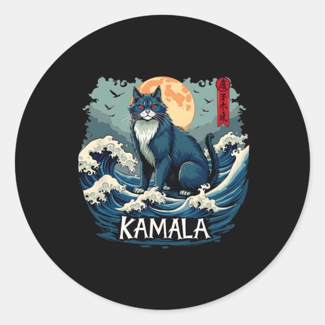 Blue Cats Wave For Kamala Funny  Classic Round Sticker (Front)