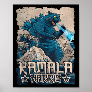 Blue Cats Wave For Kamala Harris Japanese Art Kaij Poster
