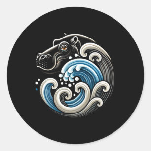 Blue Cats Wave Funny Blue Wave Of Moo Deng Cute Ba Classic Round Sticker