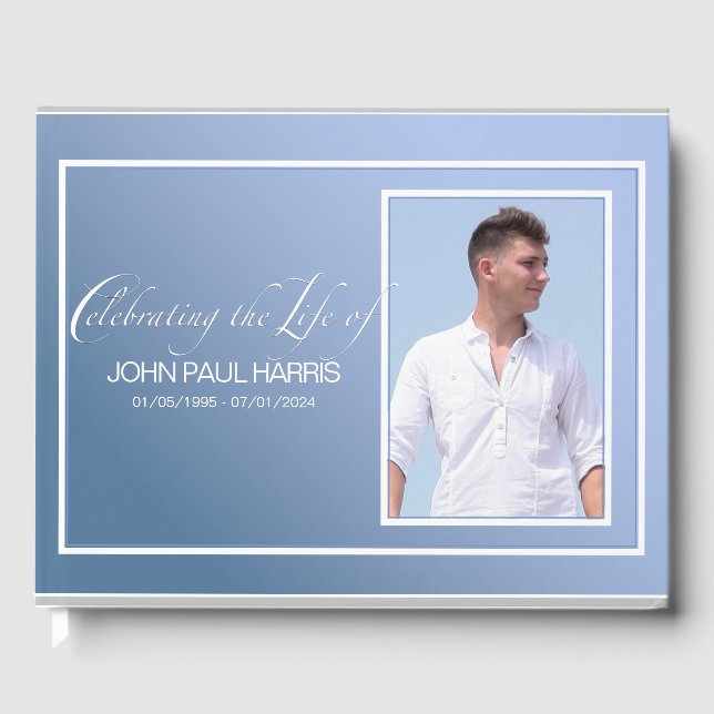 Blue Celebrating a Life Photo Memorial Guest Book (Front)