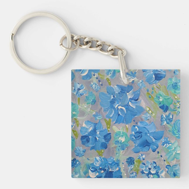 Blue Celebration Floral Acrylic Key Chain  (Front)