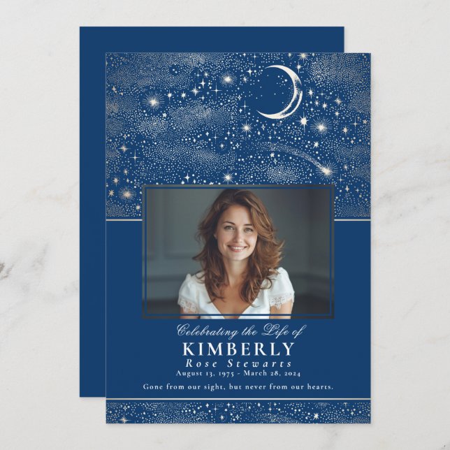 Blue Celebration of Life Funeral Memorial Photo Invitation (Front/Back)