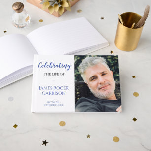Blue Celebration of Life Memorial Photo Guest Book