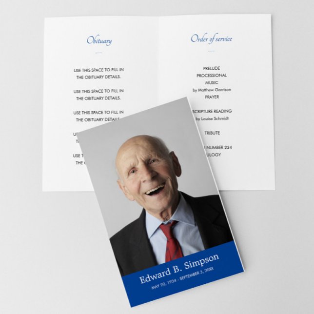 Blue Celebration of Life Photo Funeral Program Flyer (Creator Uploaded)