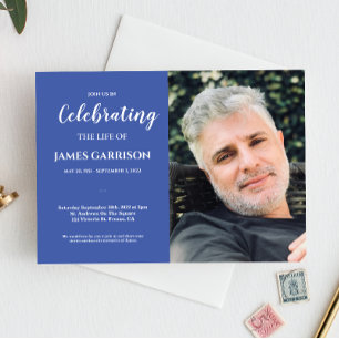 Blue Celebration of Life With Photo Funeral Invitation