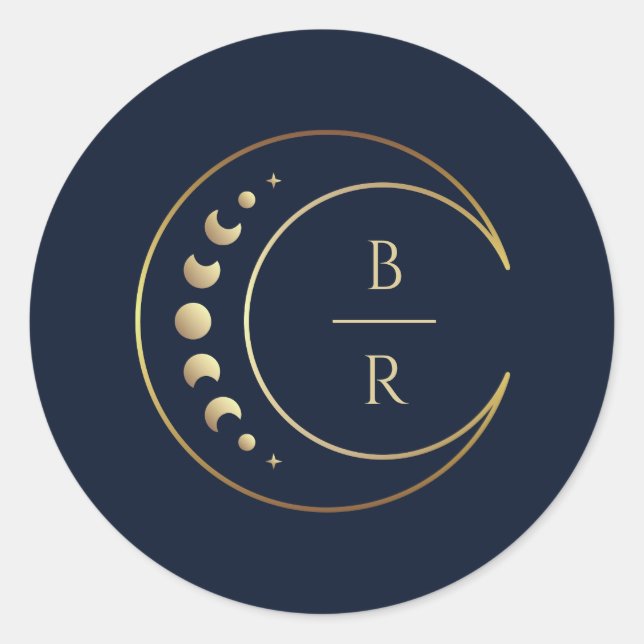 Blue Celestial Wedding Classic Round Sticker (Front)