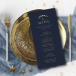 Blue Celestial Wedding Menu<br><div class="desc">Transform your dining experience with the "Blue Celestial Wedding Menu Card, " set against a rich blue backdrop. The celestial elements, accompanied by the stylishly simple customisable initials, bring a touch of magic to your table settings. Moon phases delicately integrated into the design elevate the dining experience, symbolising the varied...</div>