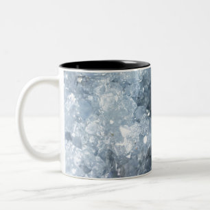 Blue Celestite Crystal Cluster Print Two-Tone Coffee Mug