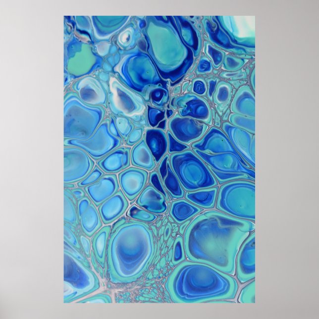 Blue Cells Navy Fluid Abstract Modern Marble Art Poster (Front)