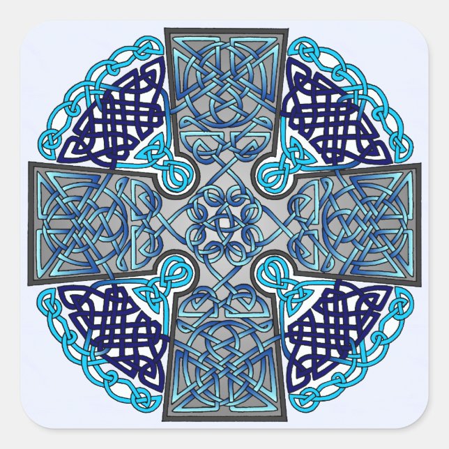 Blue Celtic Cross Medallion Square Sticker (Front)