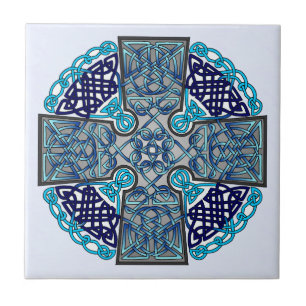 Blue Celtic Cross Medallion Tile