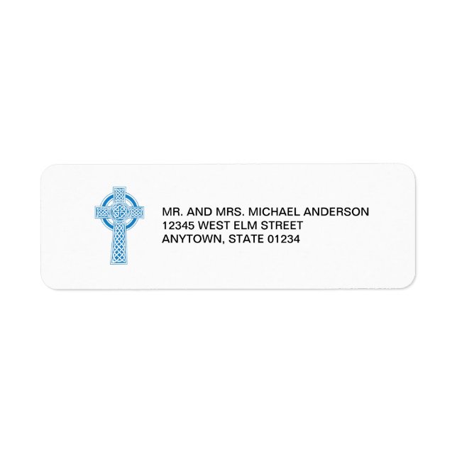 Blue Celtic Cross Return Address Label (Front)
