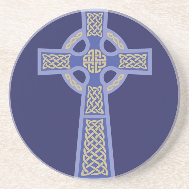 Blue Celtic Cross Sandstone Coaster (Front)