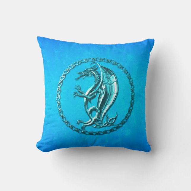 Blue Celtic Dragon Cushion (Front)