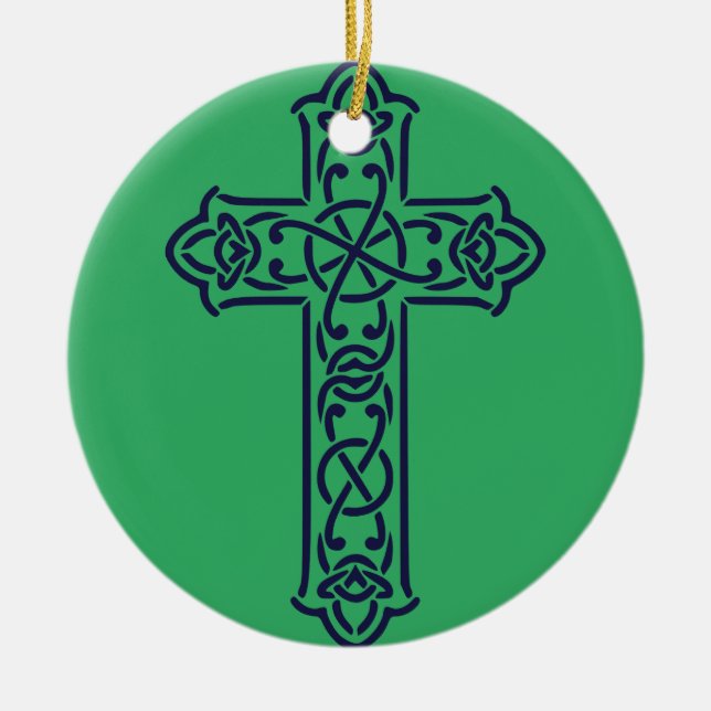 Blue Celtic High cross Ceramic Ornament (Front)