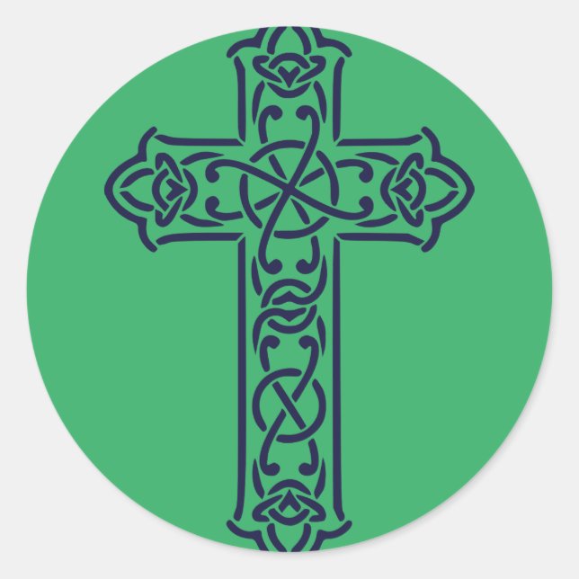 Blue Celtic High cross Classic Round Sticker (Front)