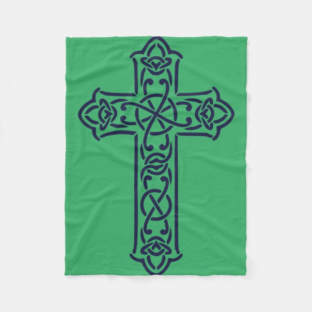 Blue Celtic High cross Fleece Blanket (Front)